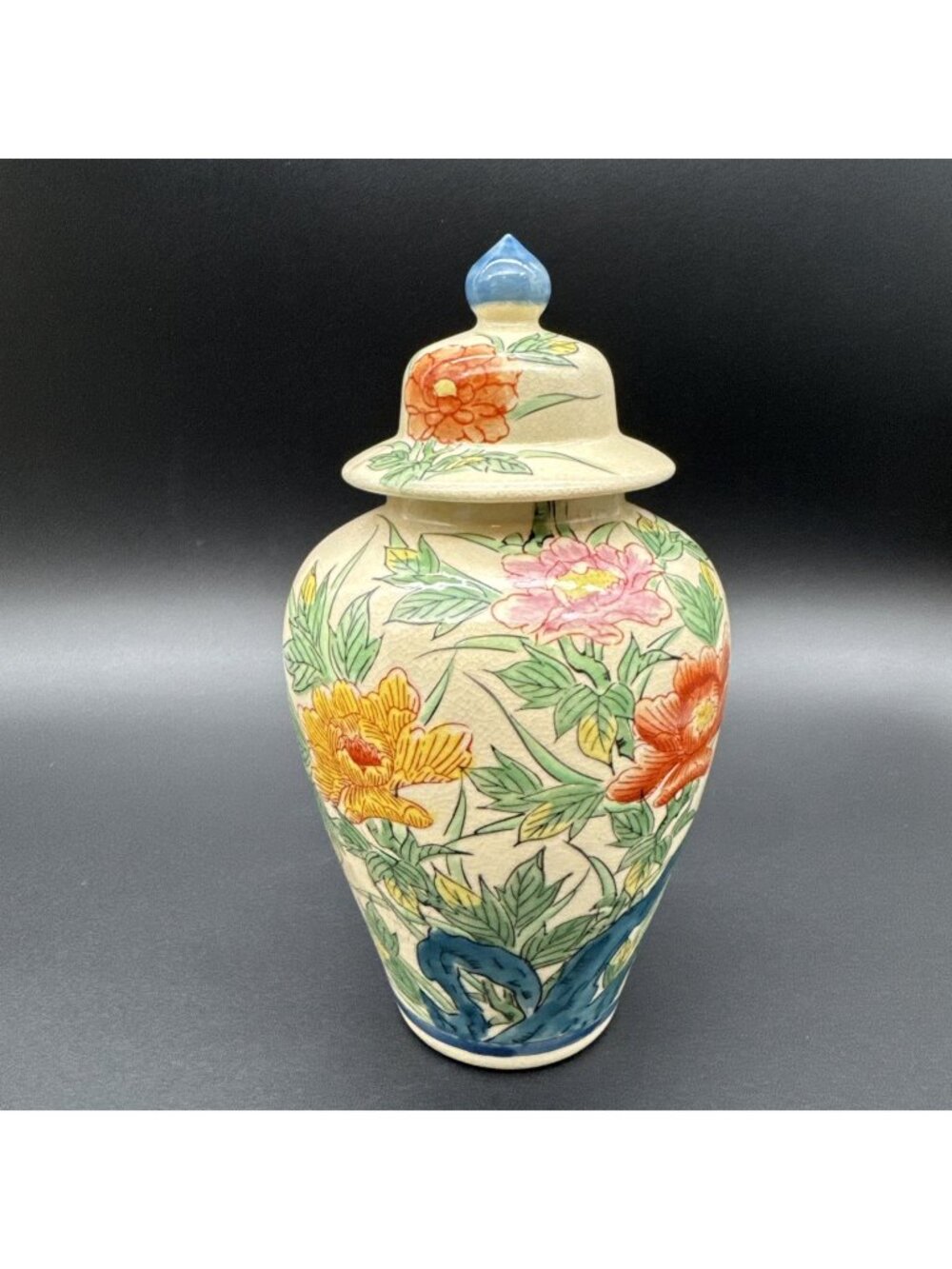 Vintage Floral Flower Ceramic Handpainted Ginger Jar Urn Vase